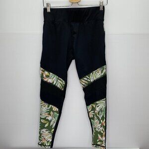 Mink Pink Size Medium Move Leggings Black & Tropical Floral Print & Mesh